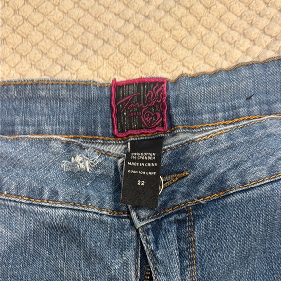 Torrid Blue Jean Shorts with Distressed Cut-Off Style - Picture 3 of 4